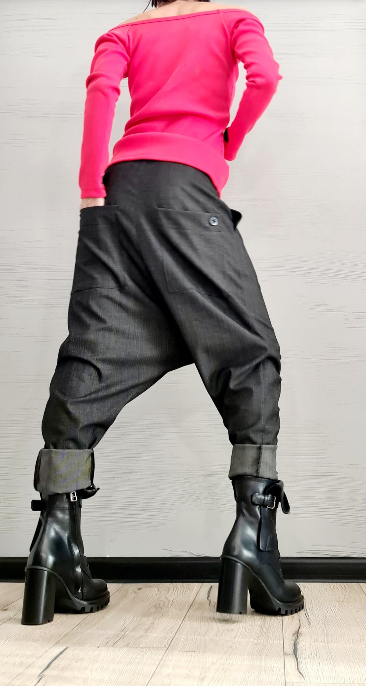 Graphite Harem Pants, Baggy Trousers, Tapered Leg