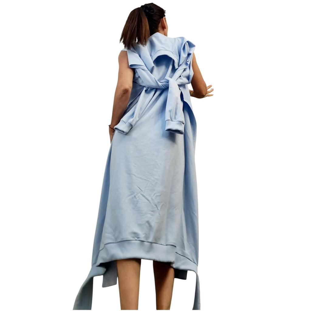 Baby Blue Sport Dress, Asymmetrical Cotton Tunic, Avant Garde Oversize Top