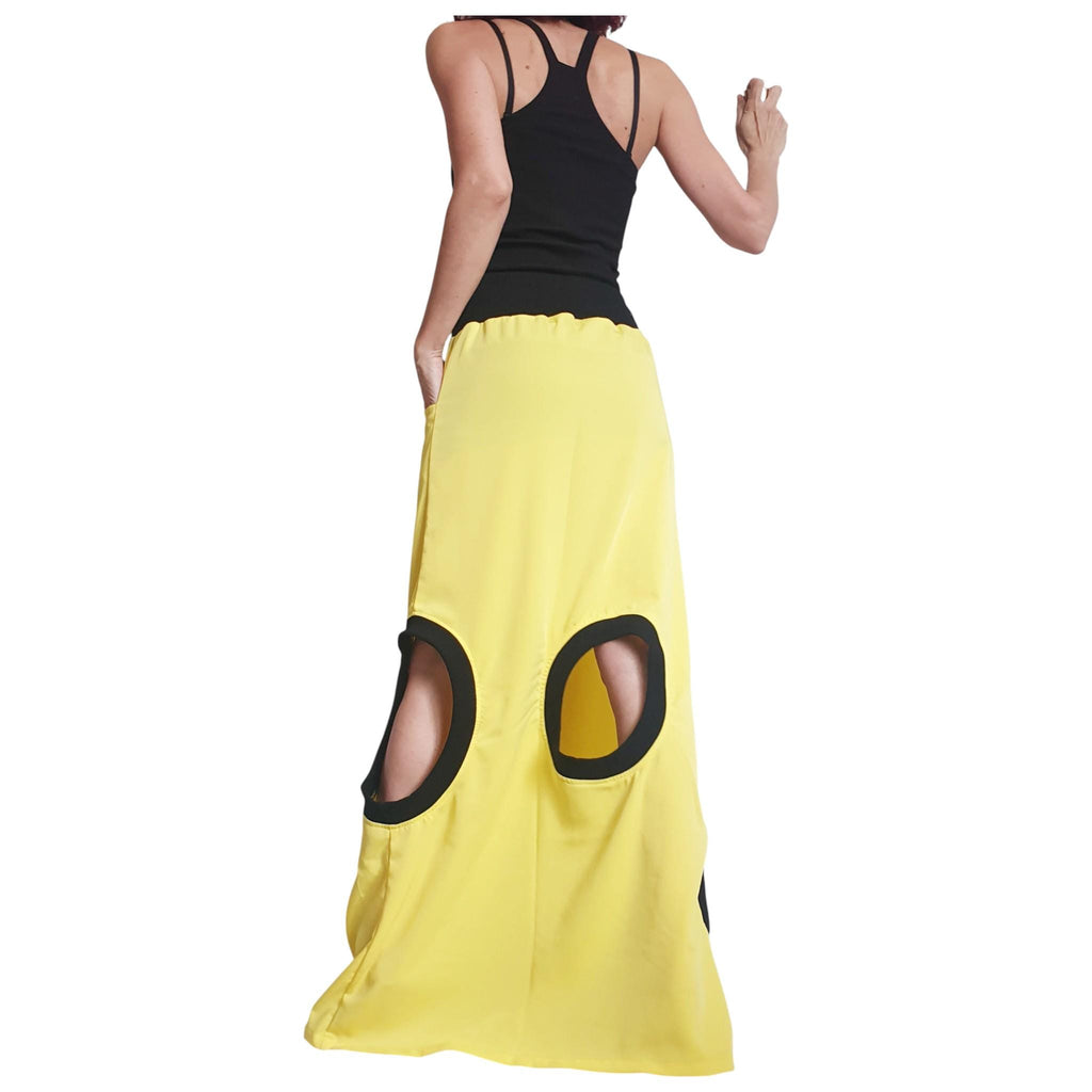 Avant Garde Yellow Skirt, Loose Maxi Asymmetric Oversize Women Clothing, Convertible Outfit