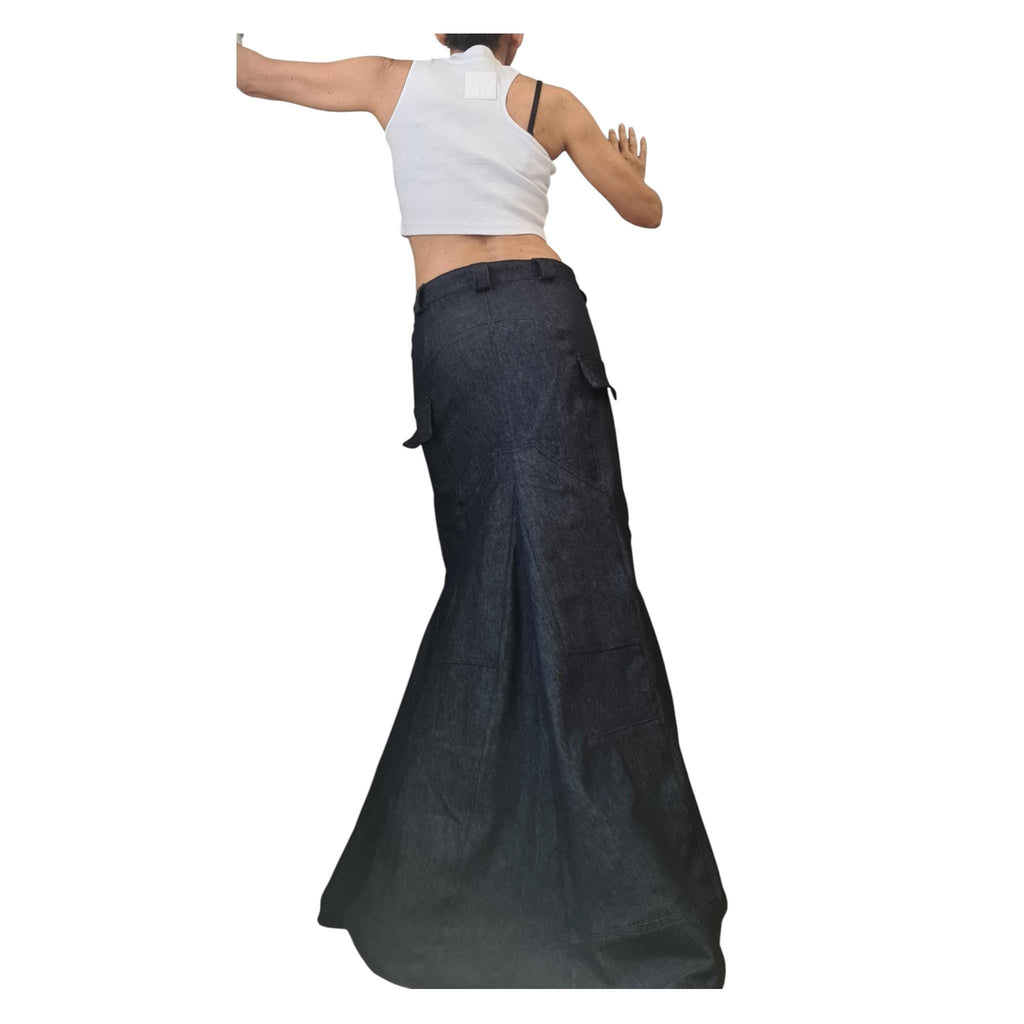 Extravagant Asymmetric Denim Skirt, Wrap A-Line Maxi Skirt