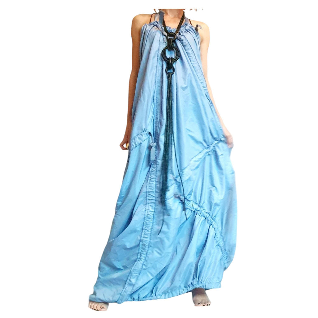 Light Blue Taffeta Dress, Backless, Adjustable Length