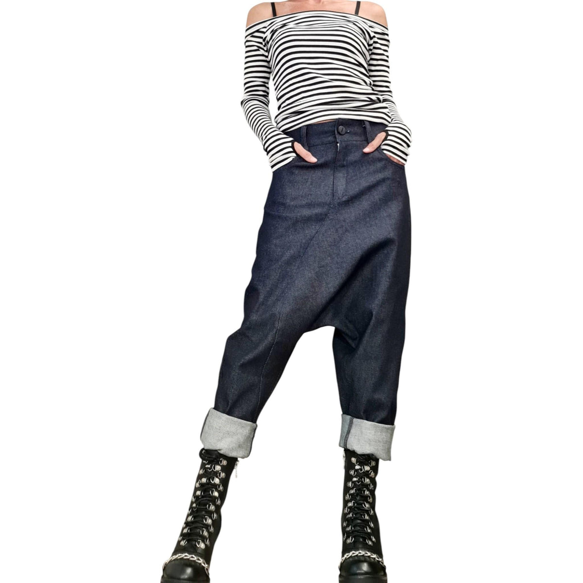 Denim Harem Pants, Unisex Baggy Boho Style, Extravagant Fit