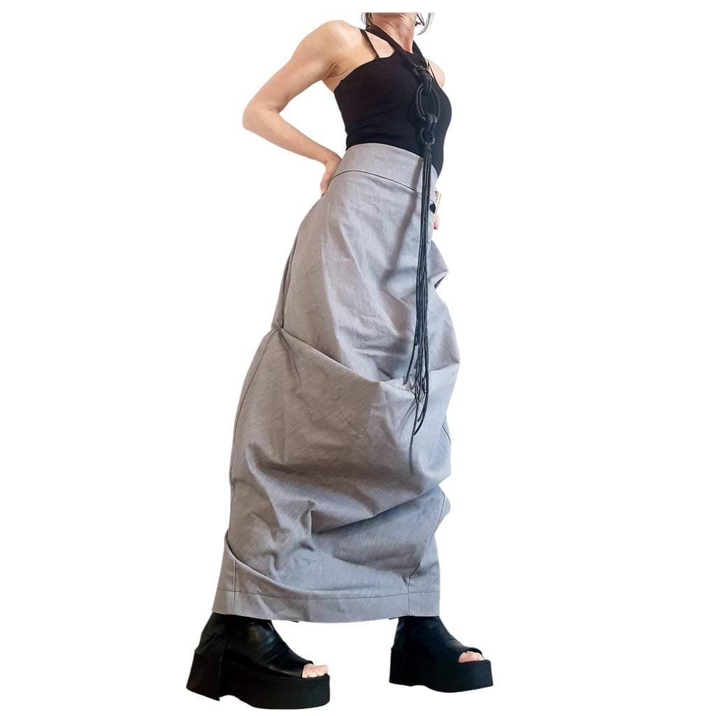 Asymmetric Wrap Maxi Skirt, Gothic A-Line Cocktail Skirt