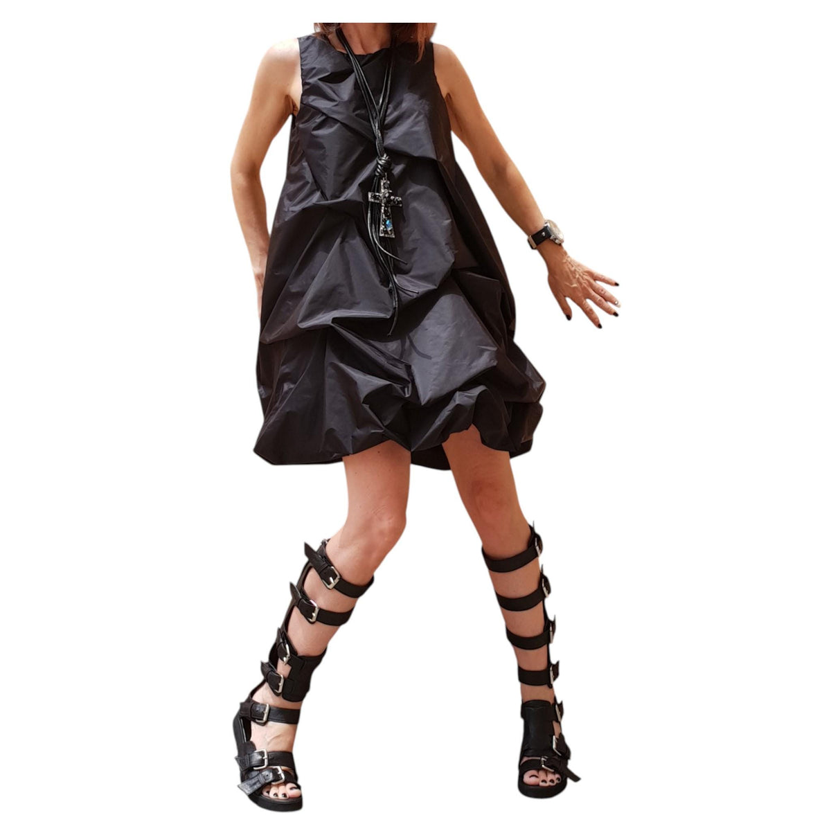 Black Taffeta Dress Women, Oversized Loose Cocktail Tunic, Avant Garde Womens Clothing