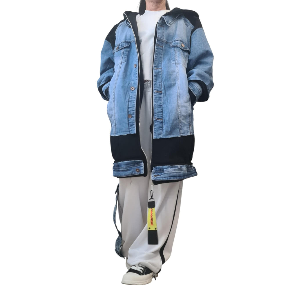 Oversized Hoodie Jacket, Denim Patchwork, Avant Garde Streetwear, Deconstructed Hoodie Women