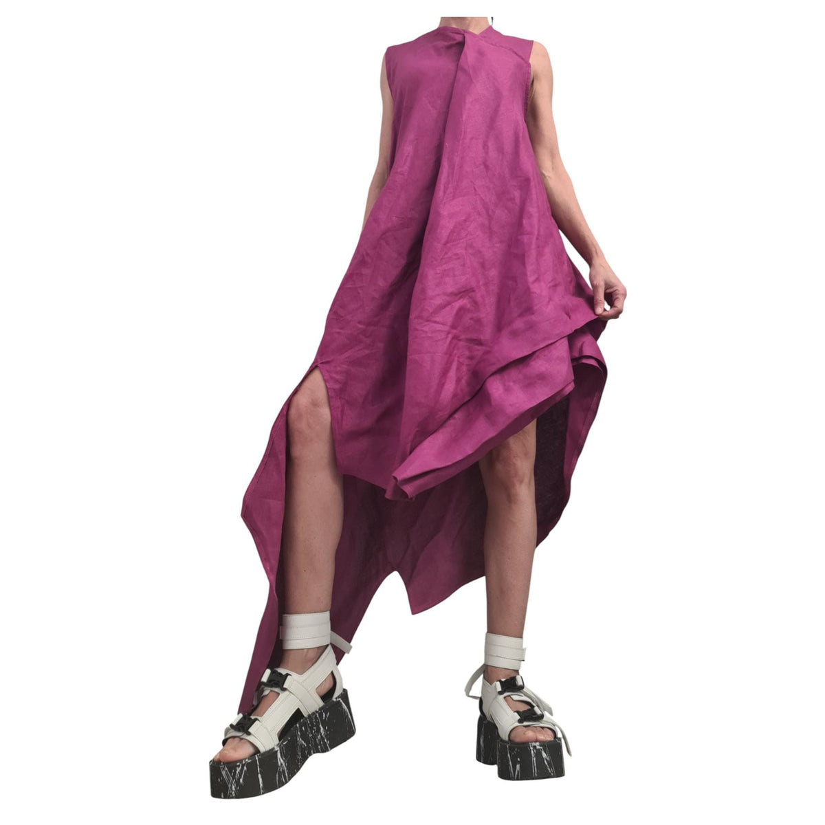 Plum Purple Linen Maxi Dress, Asymmetric Oversized Sleeveless Tunic, Avant Garde Dress for Women