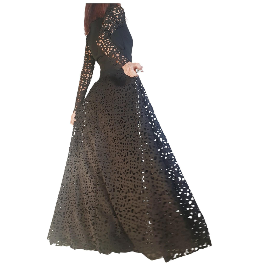 Avant-garde Black Gothic Maxi Skirt Dress, Neoprene Circle Skirt