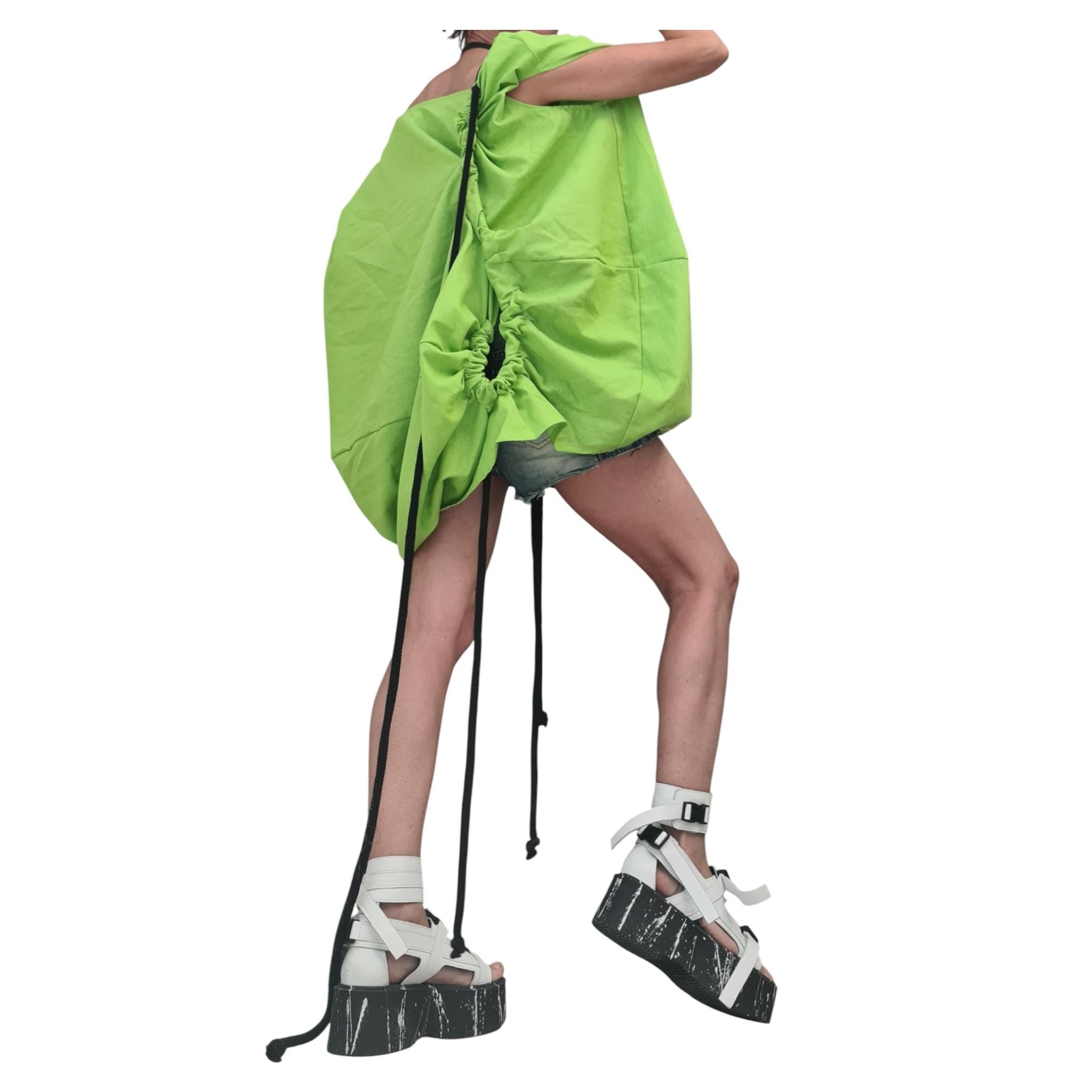 Light Green Linen Tunic Dress, Oversized Asymmetric Kaftan, Adjustable Drawstring Length, Plus Size Linen Clothing