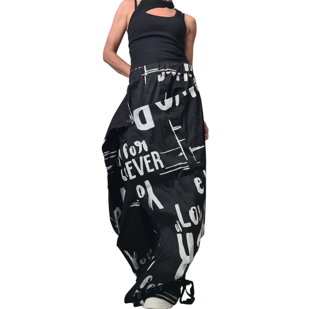 Asymmetric Cotton Harem Trousers, Wrap Skirt Pants, Adjustable Length