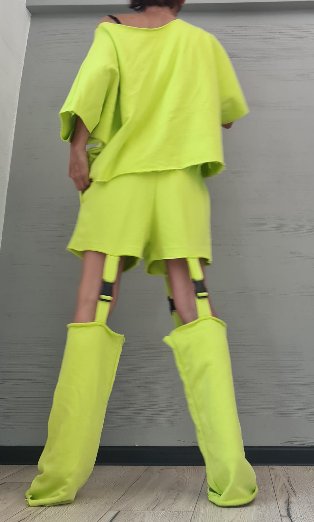 Lime Asymmetrical Blouse, Shorts with Detachable Pant Legs, Convertible Co-Ord Set