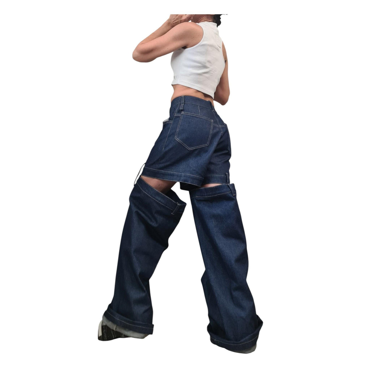 Black Denim Trousers, Deconstructed Wide Leg Jeans, Oversized Women Clothing