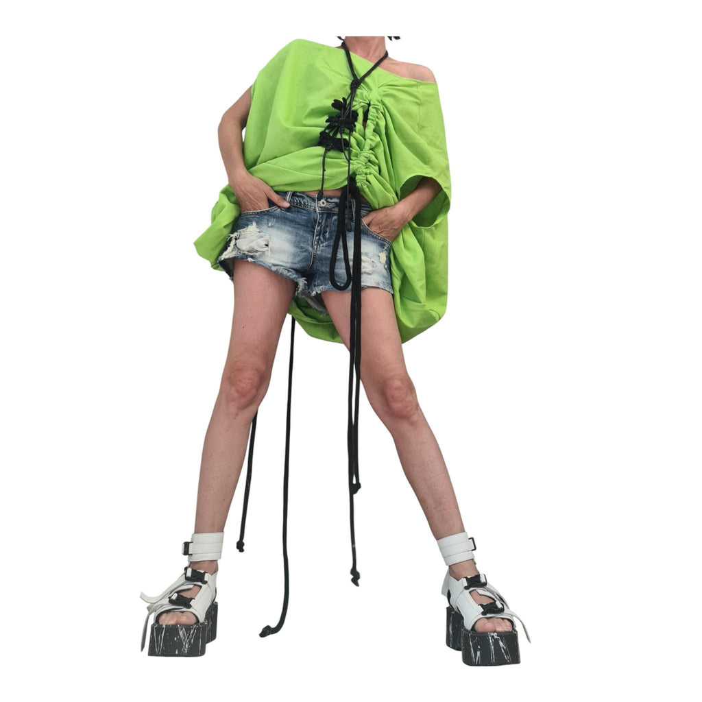 Light Green Linen Tunic Dress, Oversized Asymmetric Kaftan, Adjustable Drawstring Length, Plus Size Linen Clothing