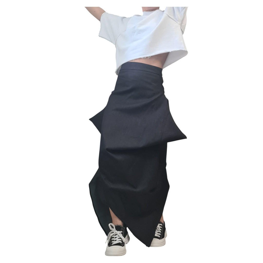 Asymmetric Denim Maxi Skirt, Oversized Avant Garde Clothing, Deconstructed Black Skirt