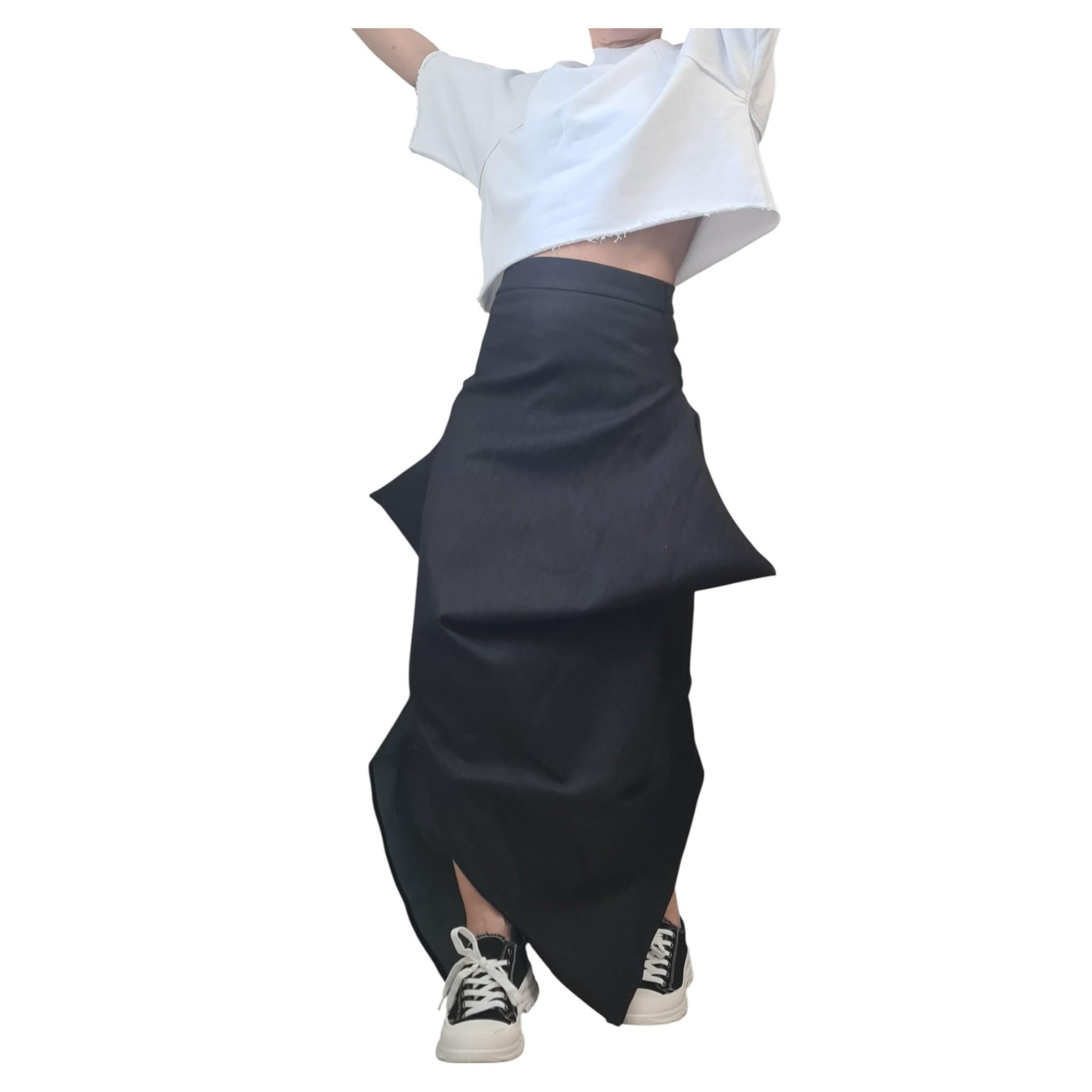 Asymmetric Denim Maxi Skirt, Oversized Avant Garde Clothing, Deconstructed Black Skirt