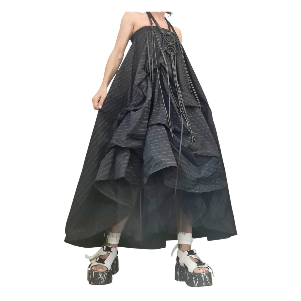 Asymmetric Ball Dress Skirt: Black & White Stripes, Plus Sizes