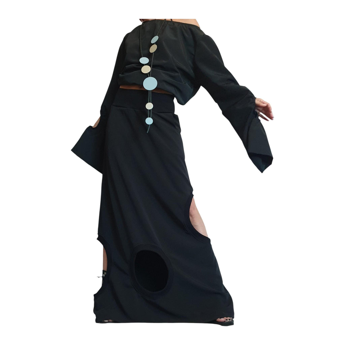 Gothic Asymmetric Black Maxi Skirt, Ball Cocktail Skirt
