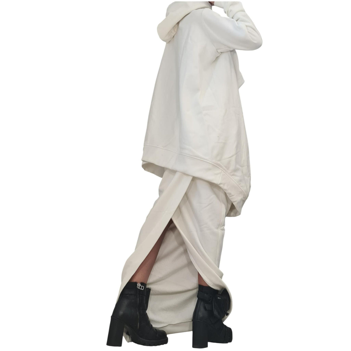 White Cotton Maxi Pencil Skirt, Oversized Hooded Sweatshirt, French Terry Co-Ord Set, Plus Size