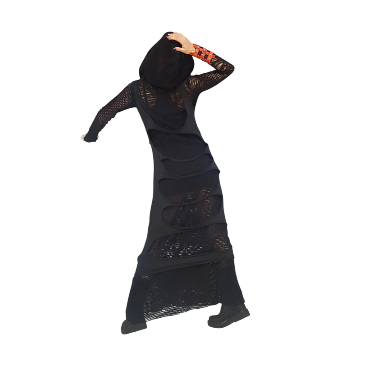 Three Piece Outfit, French Terry Mini Dress, Mesh Maxi Overlay, Long Cotton Top