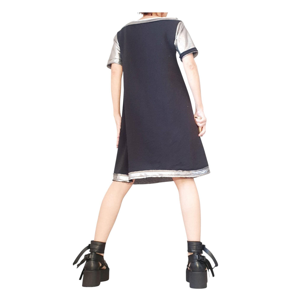 Black Silver Extravagant Dress, , Loose Deconstructed Tunic, Plus Size Clothing