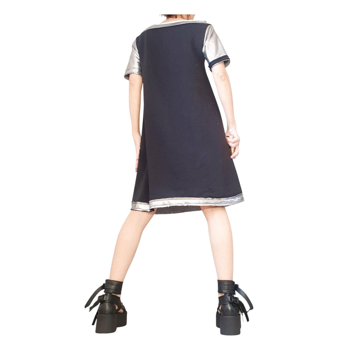 Black Silver Extravagant Dress, , Loose Deconstructed Tunic, Plus Size Clothing