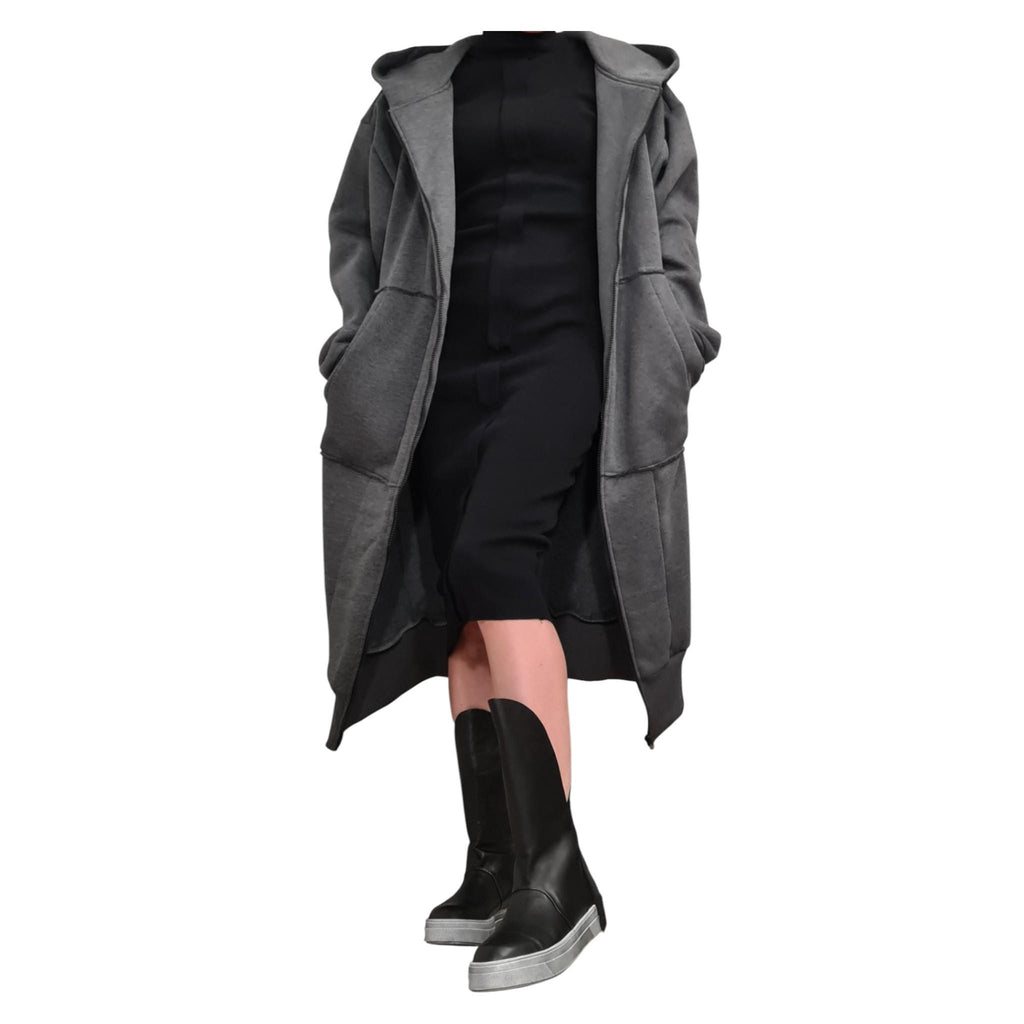 Red Convertible Cotton Maxi Hoodie Dress, Detachable Puff Sleeves, Full Zip Front, Plus Size