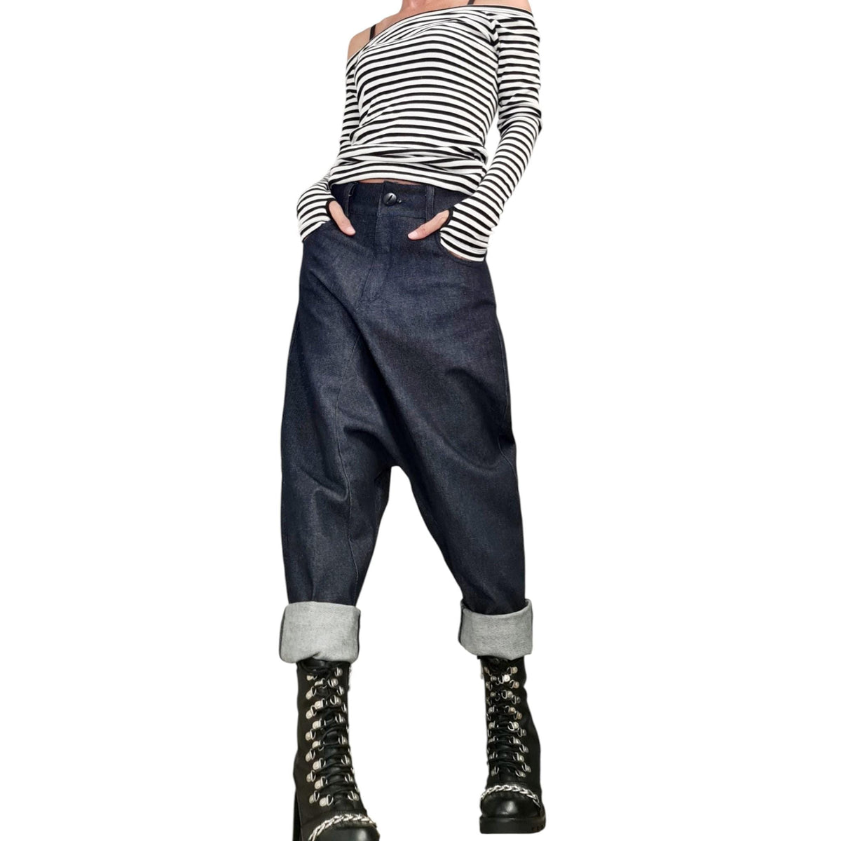 Denim Harem Pants, Unisex Baggy Boho Style, Extravagant Fit