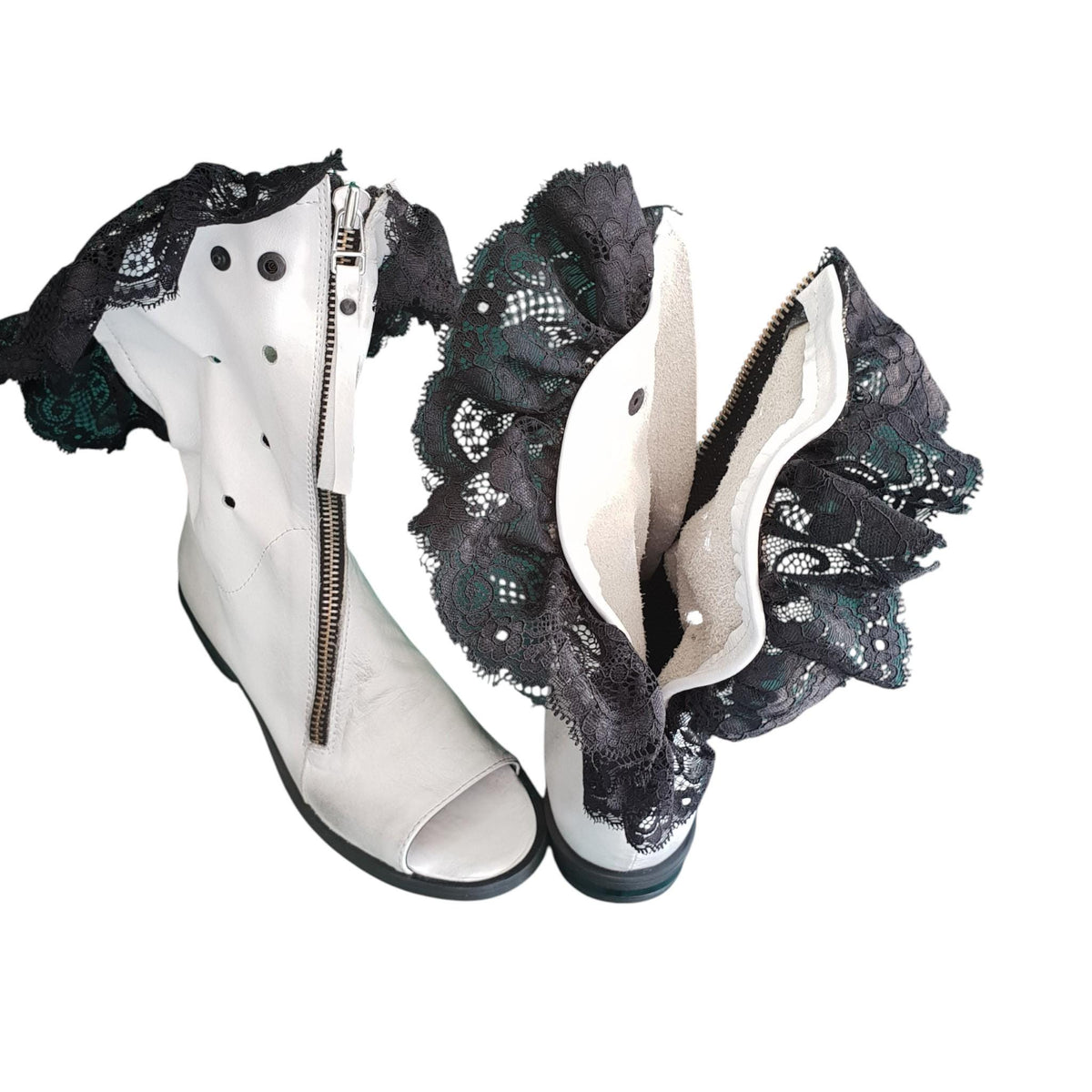 White Open Toes Summer Boots, Lace Ankle Leather Shoes, Extravagant Wedding Booties