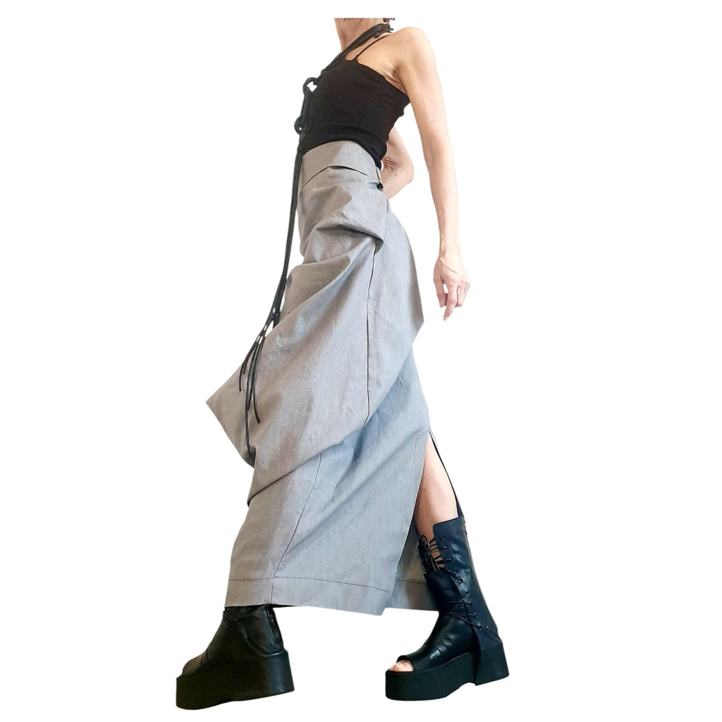Asymmetric Wrap Maxi Skirt, Gothic A-Line Cocktail Skirt