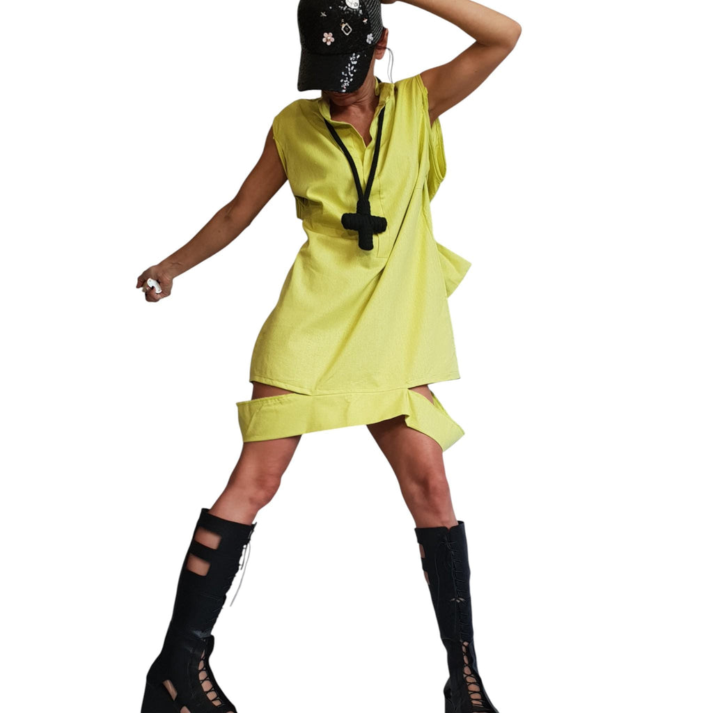 Turquoise Linen Tunic Dress, Oversized Fit