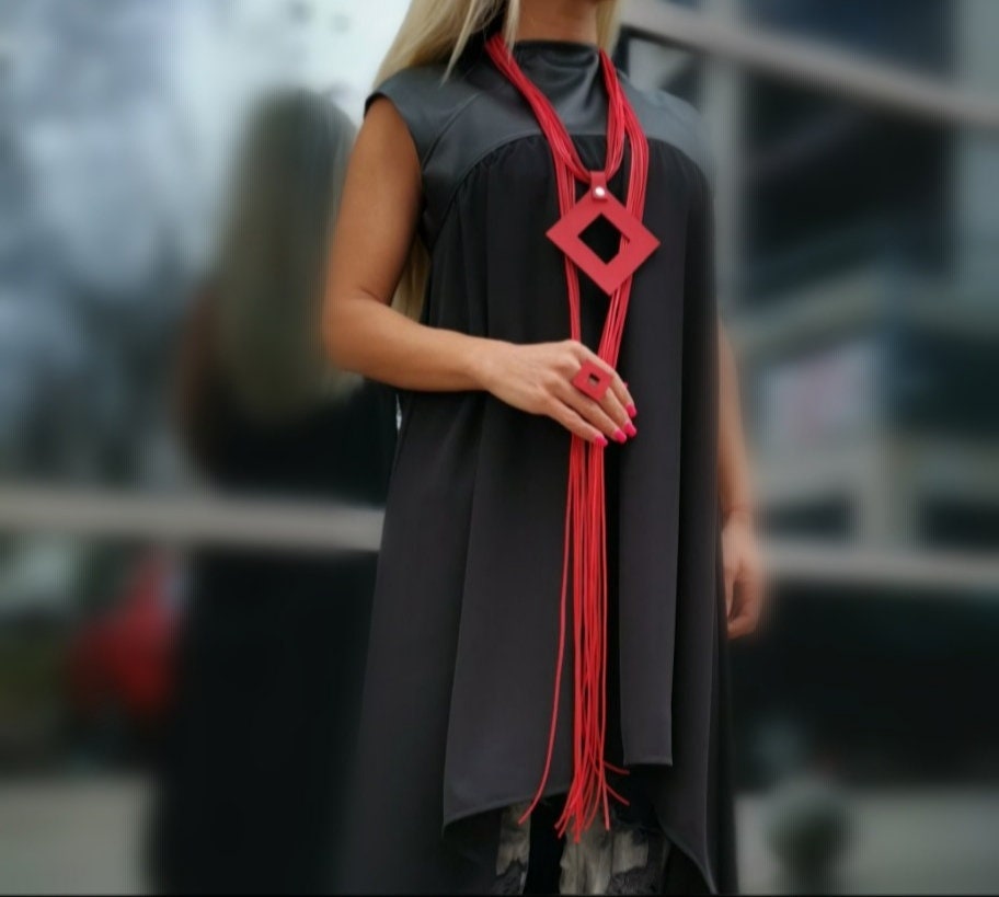 Red Geometric Necklace, Avant Garde Jewelry