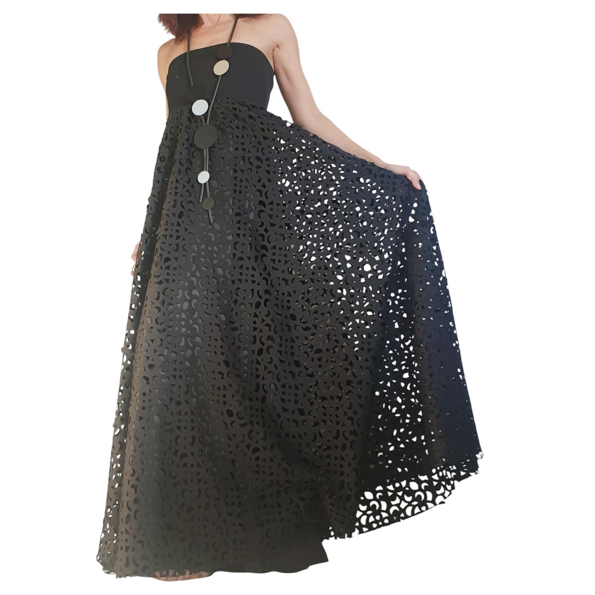 Black High Waist Skirt Dress , Laser Cut Neoprene Blouse, Co-Ord Set, Plus Size