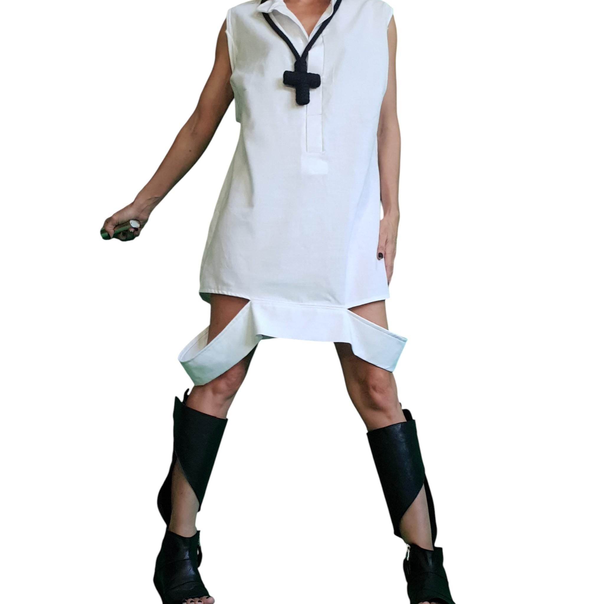 White Linen Shirt Dress – Oversized Tunic
