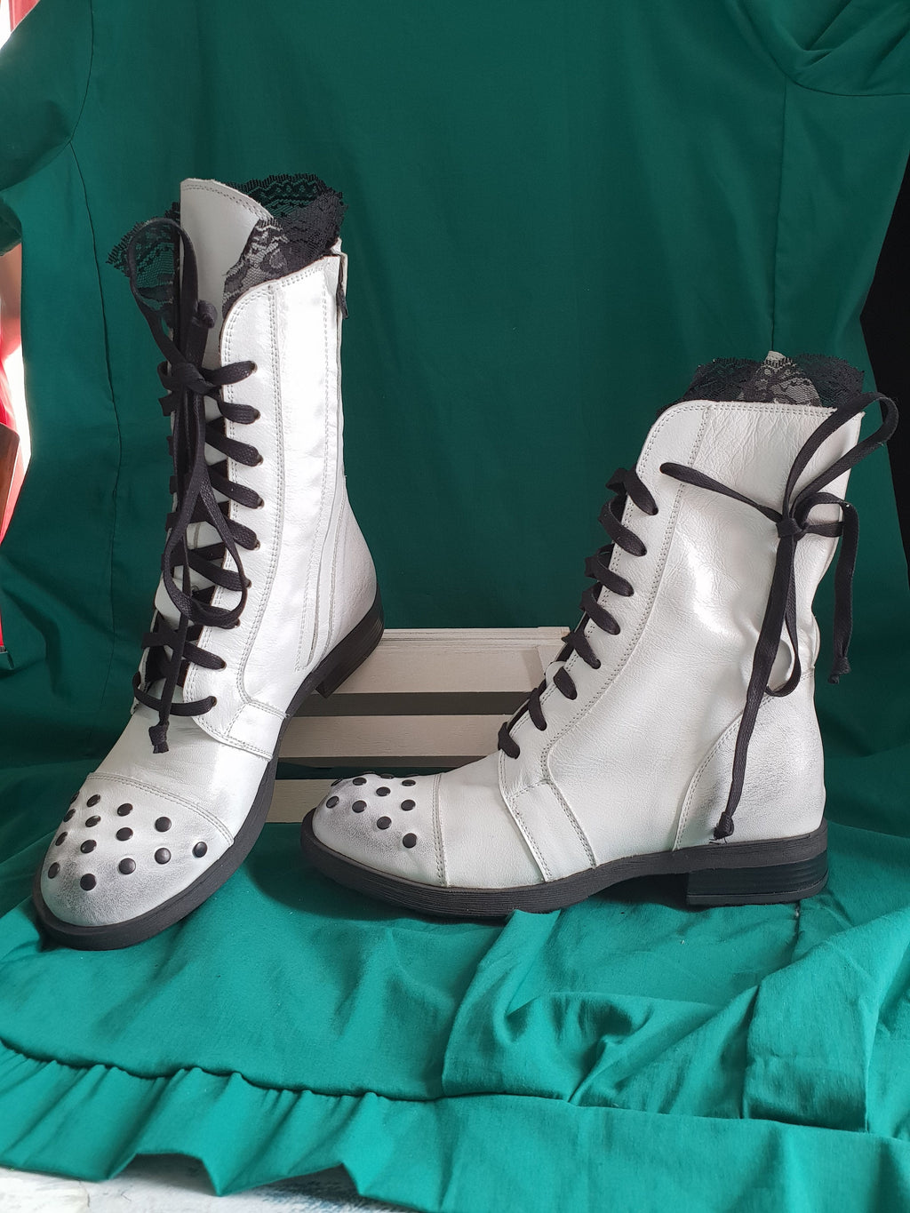 Women White Leather Boots, Ankle Weding Shoes