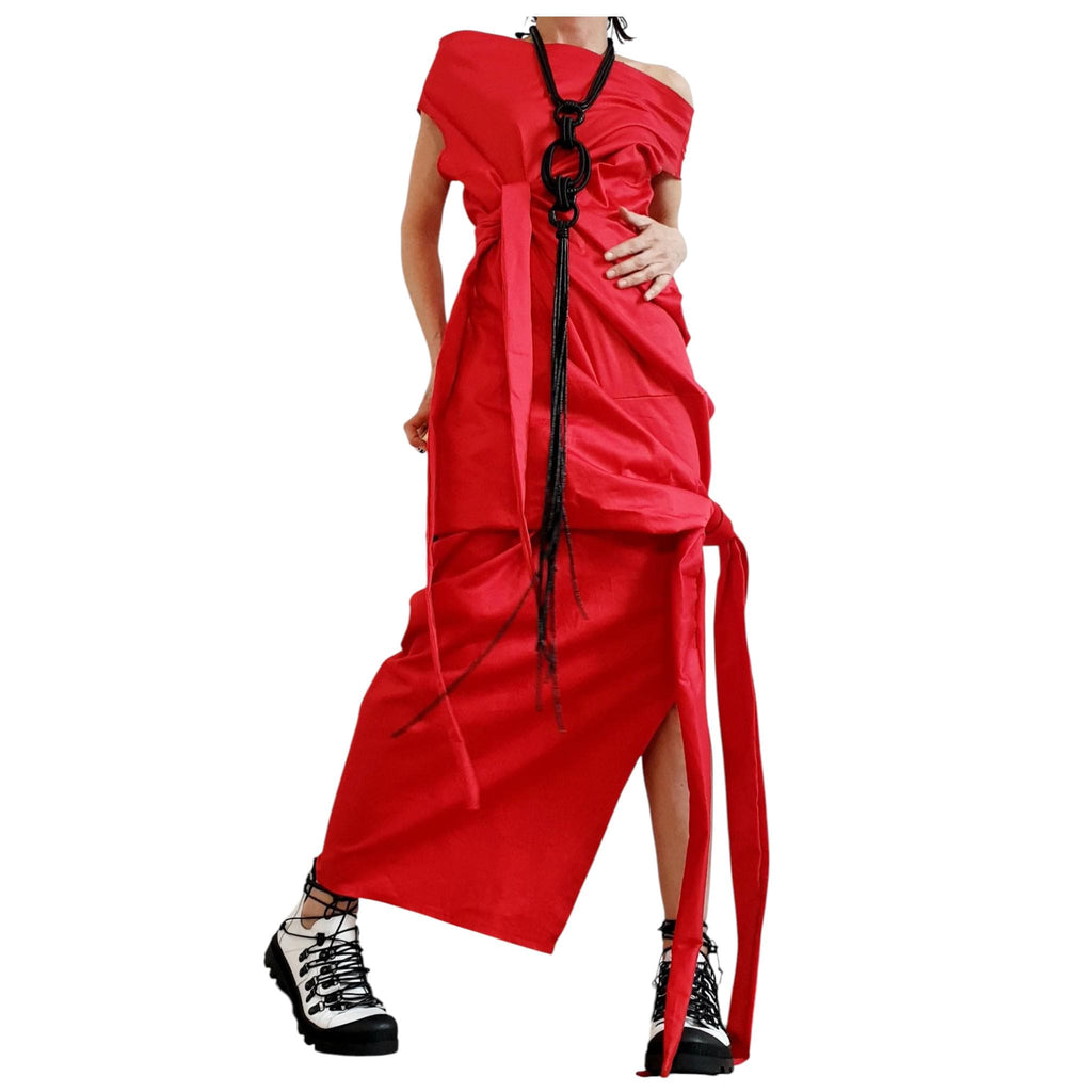 Red Extravagant Dress, Asymmetric Long Dress, Plus Size Clothing, Maxi Dress, Sleeveless Dress, One Shoulder Dress, Cocktail Dress