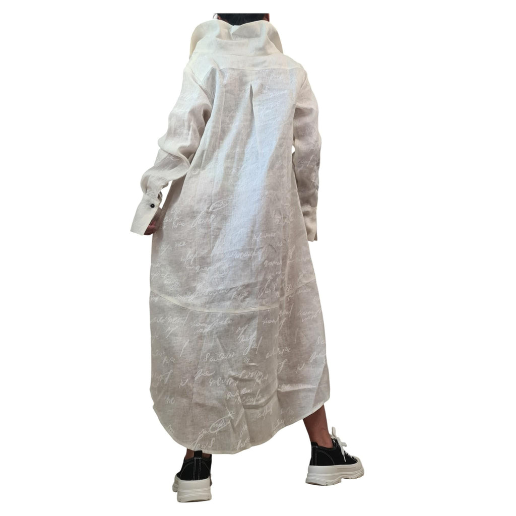 White Linen Shirt Dress for Women, Beach Tunic with Long Sleeves, High Low Shirt