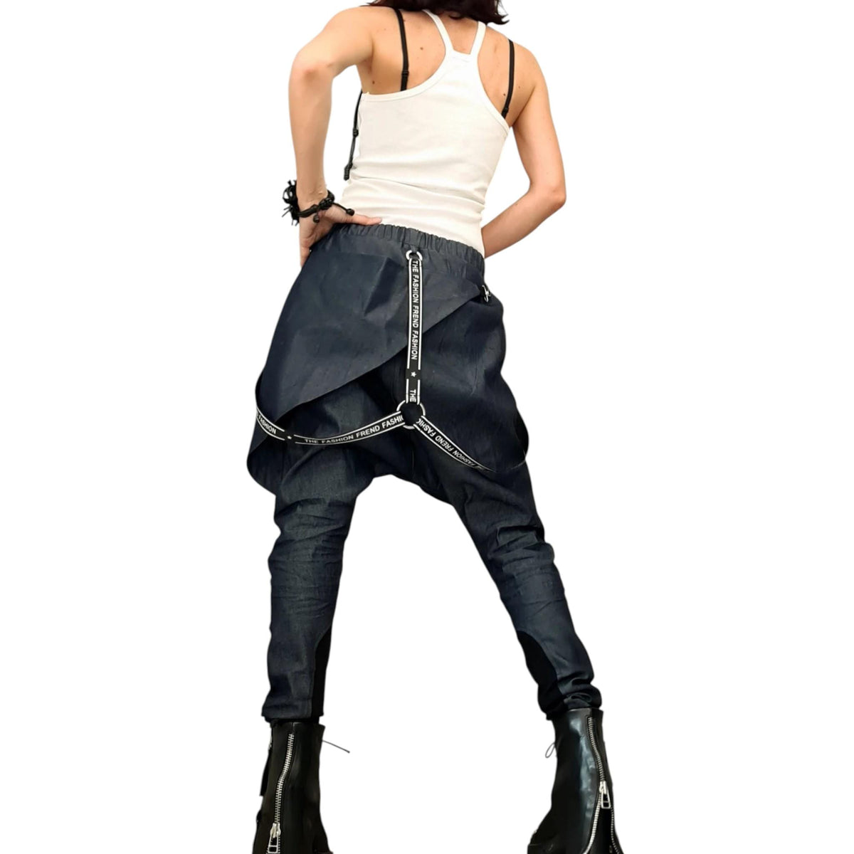 Avant Garde Denim Harem Pants, Asymmetric Drop Crotch Women's Trousers