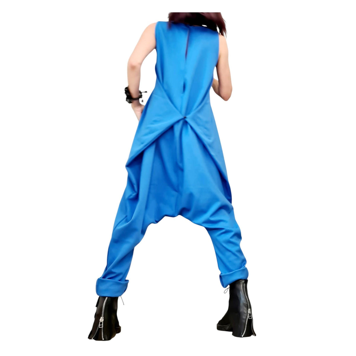 Blue Cotton Harem Jumpsuit, Wrap Jumpsuit, Plus Size