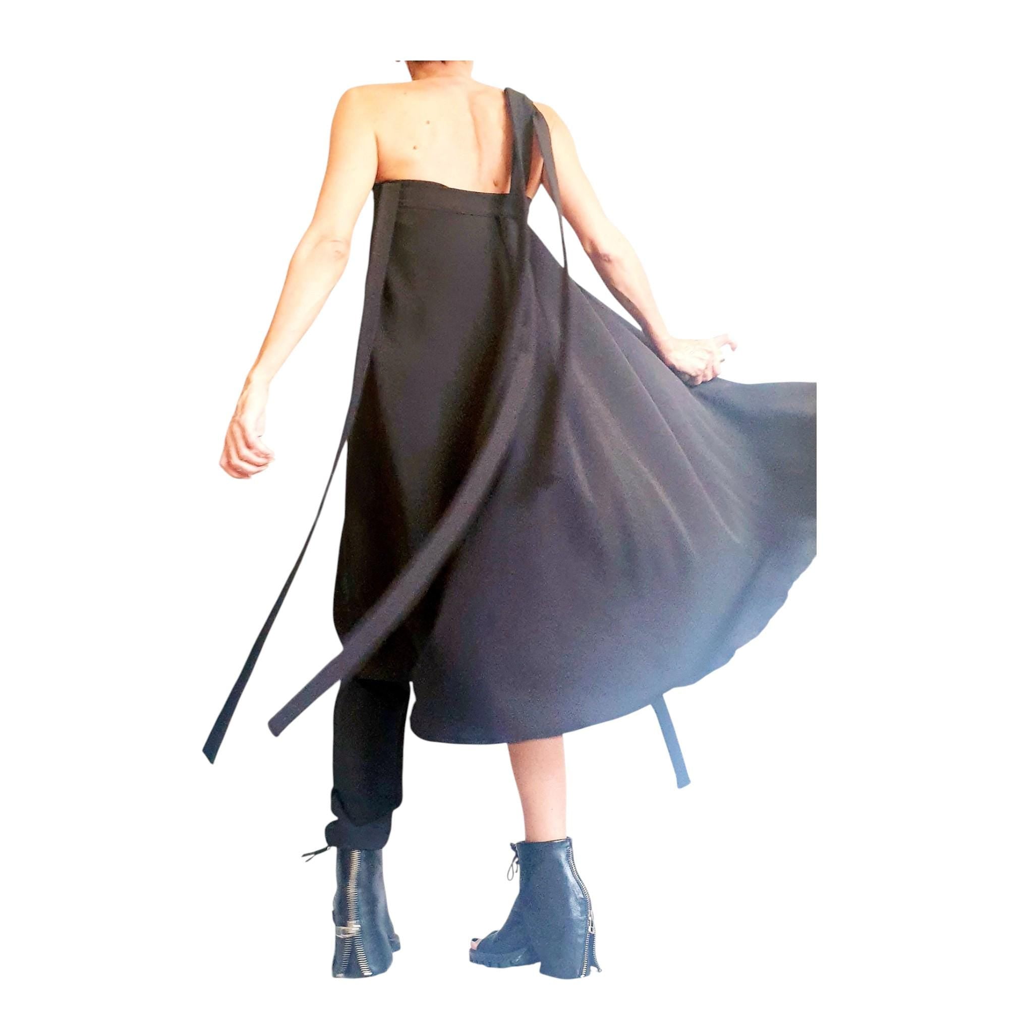 Black Gothic Jumpsuit, Asymmetric Wide Leg Overall, Loose Fit, Avant Garde Clothing