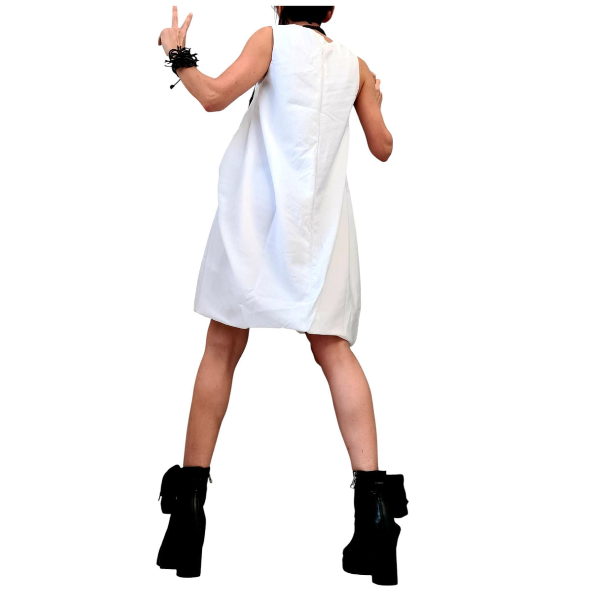White Dress for Women, Sleeveless Asymmetric Oversize Tunic, Balloon Shape Streetwear