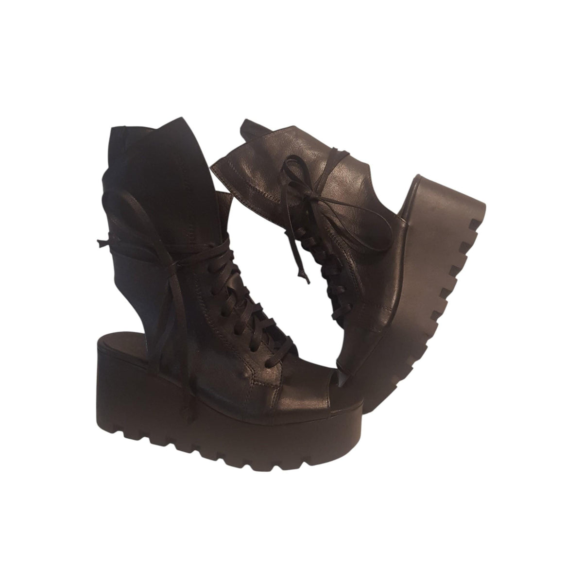 Black Asymmetrical Sandal, Platform Gothic Shoes, Open Toe Summer Combat Boots