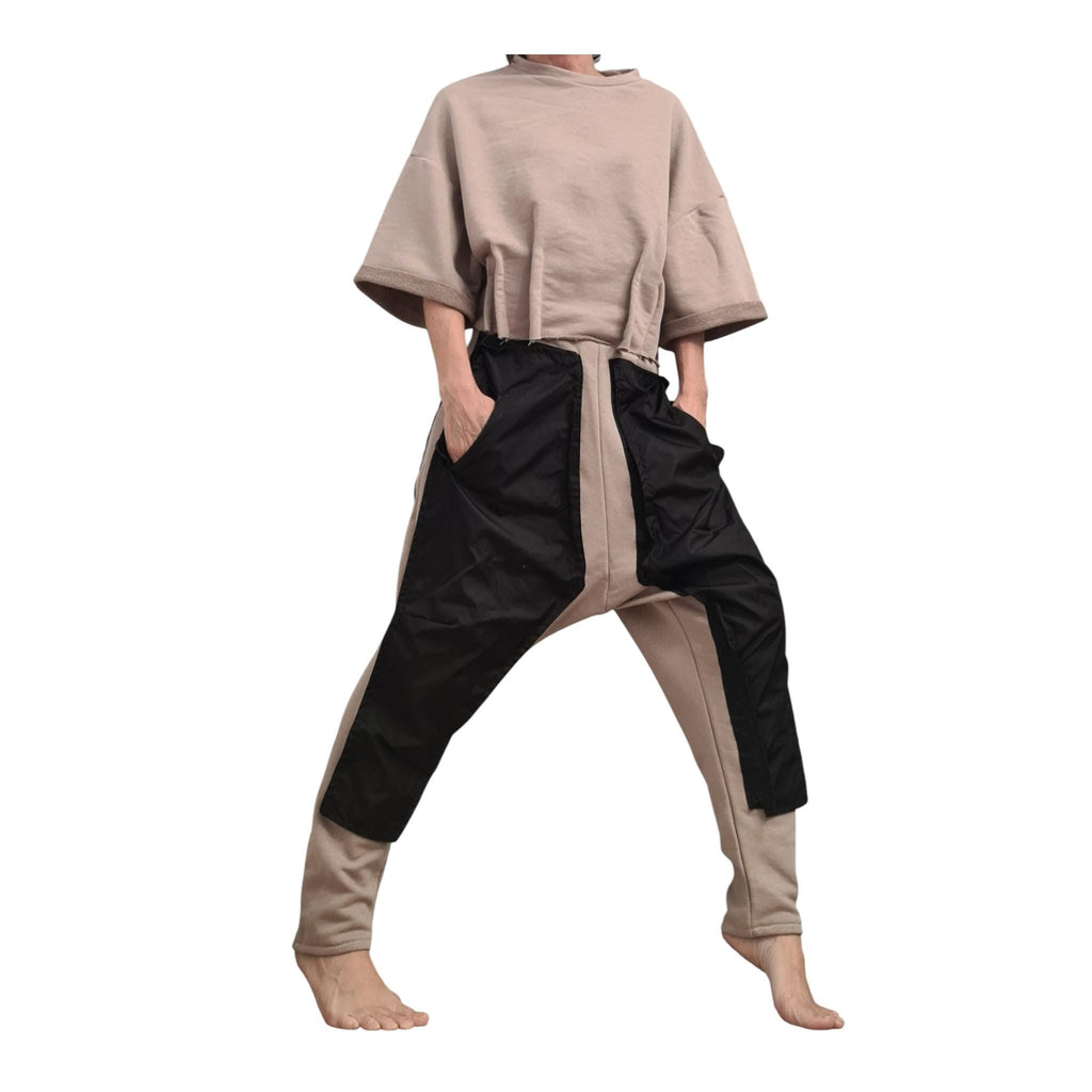 Extravagant Harem Pants, Cargo Trousers, Beige Black, Outer Pockets