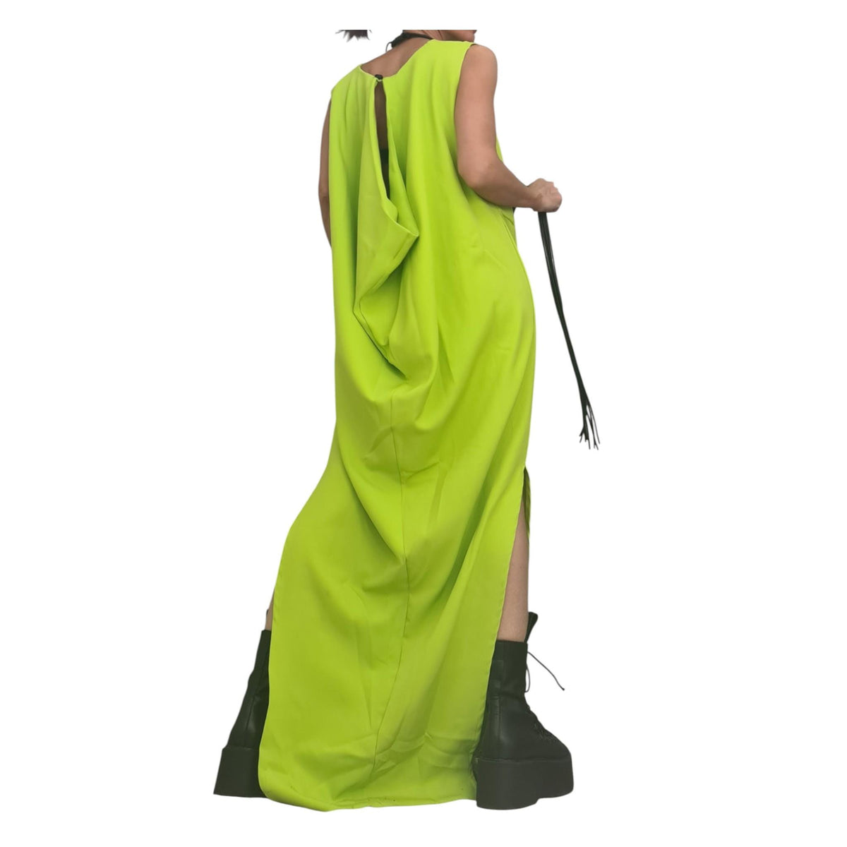 Green Maxi Dress Women, Loose Flowing Summer Dress, Sleeveless, Side Slits