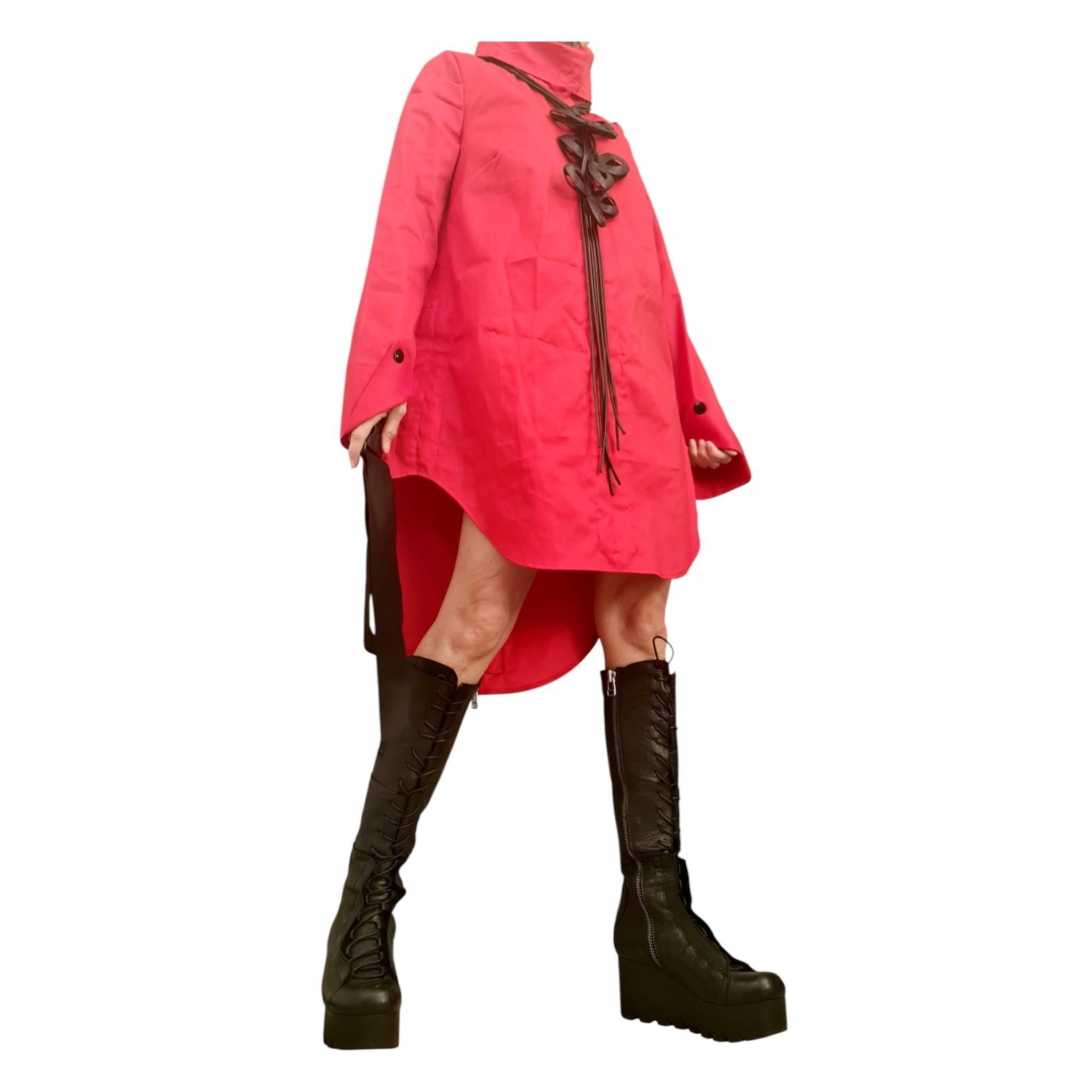 Red Asymmetric Shirt, Designer Oversized Tunic Avant Garde Clothing, Dress for Women