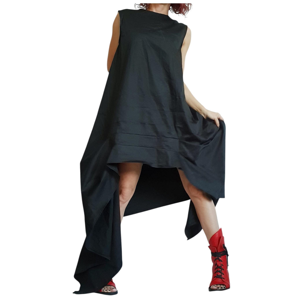 Asymmetric Dress, Black Loose Dress, Extravagant Dress, Sleeveless Dress, Long Short Dress, Plus Size Dress, Gothic Dress