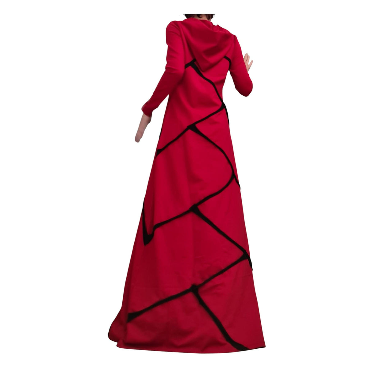 Long Hooded Red Cotton Dress, Plus Size Extravagant Gown