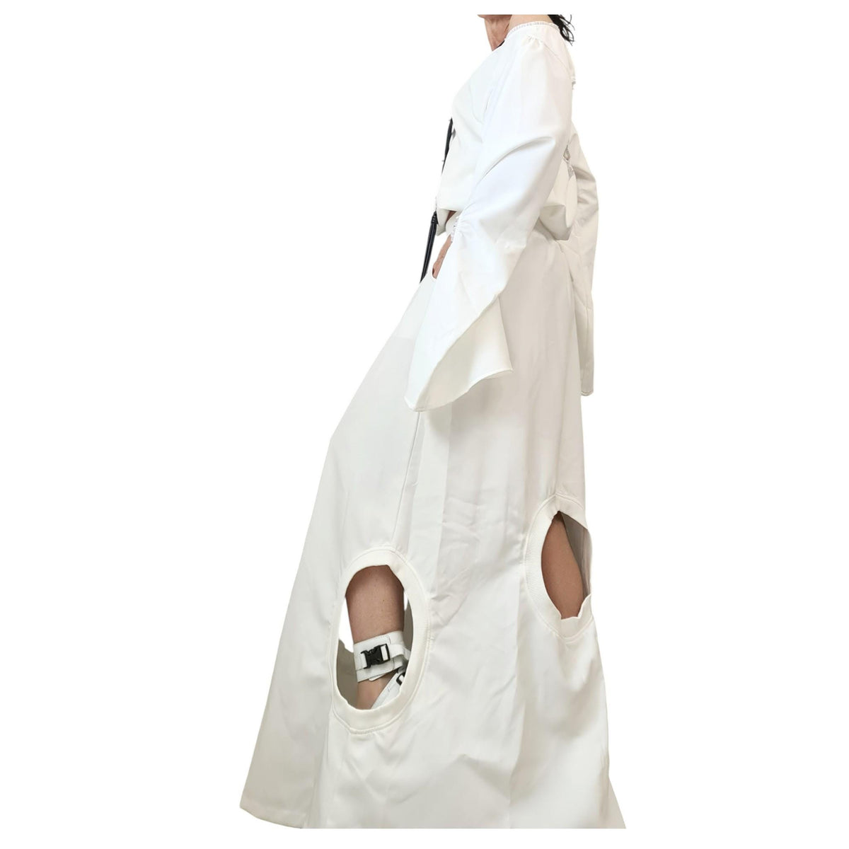 White Cotton Cutout Maxi Skirt, Cropped Open Back Blouse, Bell Sleeves, Two-Piece Co-Ord Set