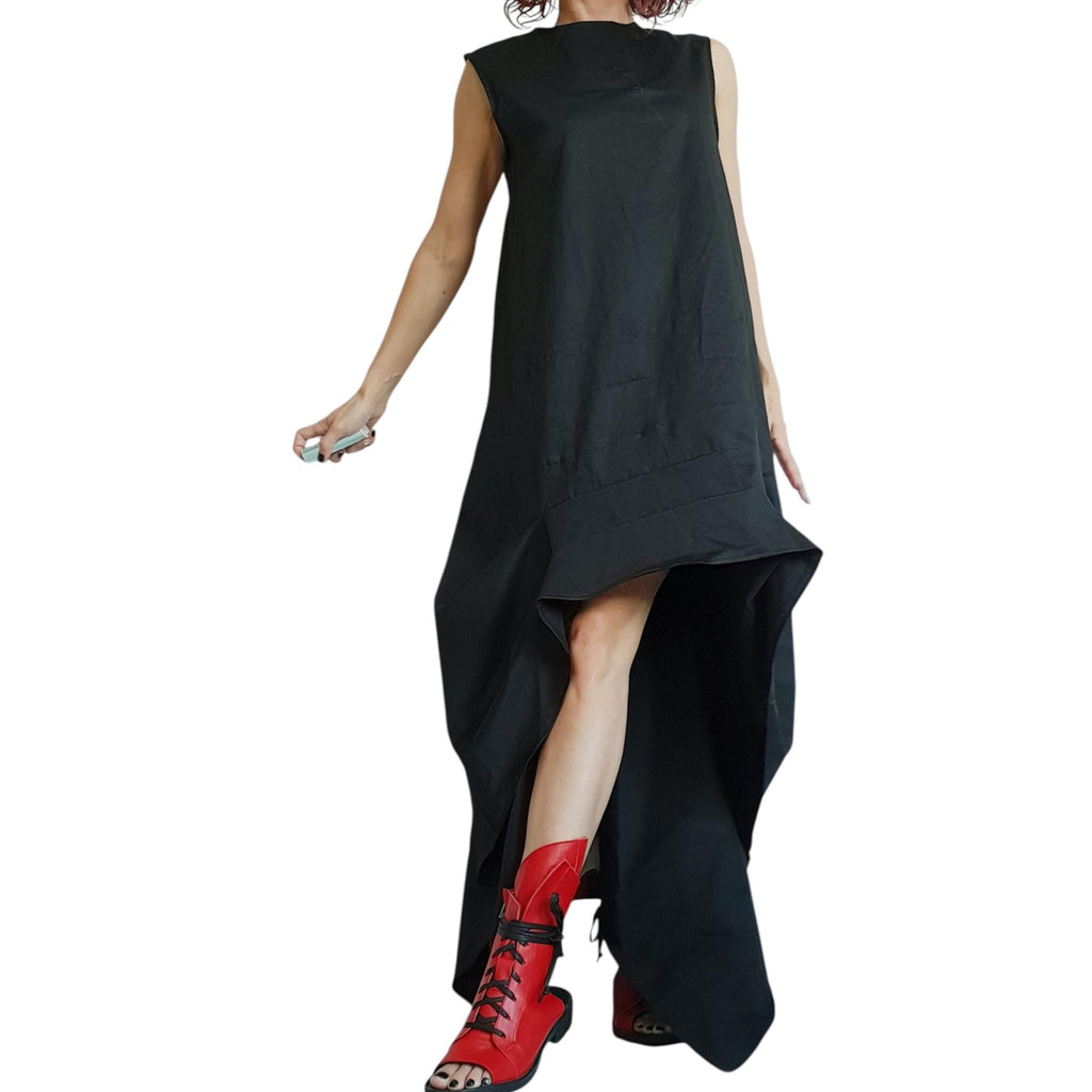 Asymmetric Dress, Black Loose Dress, Extravagant Dress, Sleeveless Dress, Long Short Dress, Plus Size Dress, Gothic Dress
