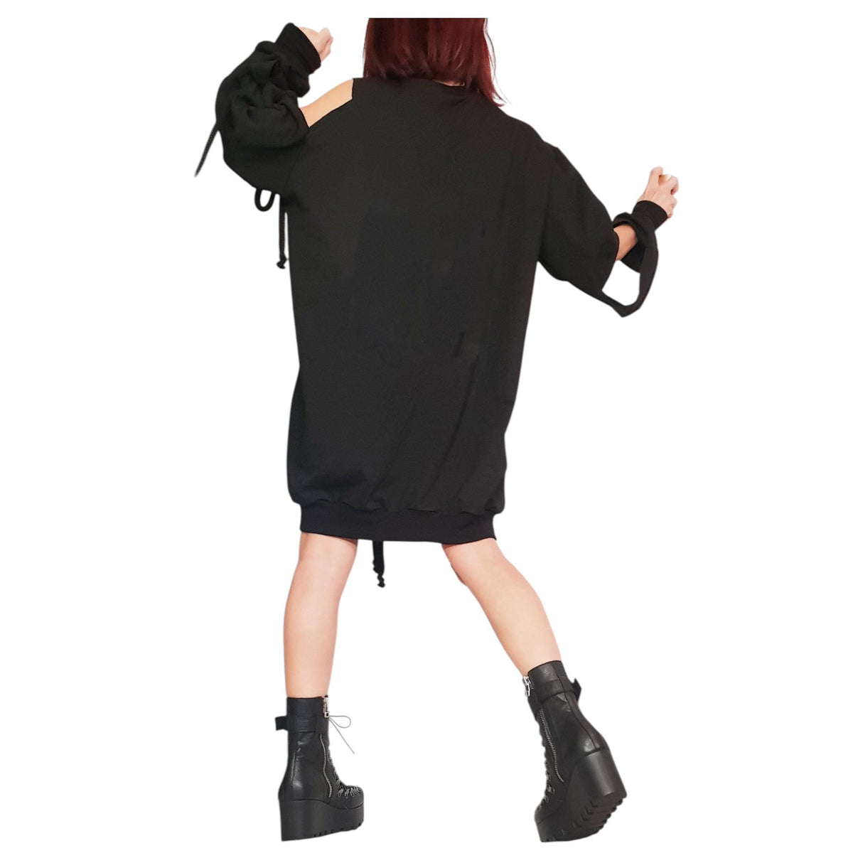 Extravagant Black Dress, One Shoulder Loose Tunic, Plus Size Clothing, Knee Length