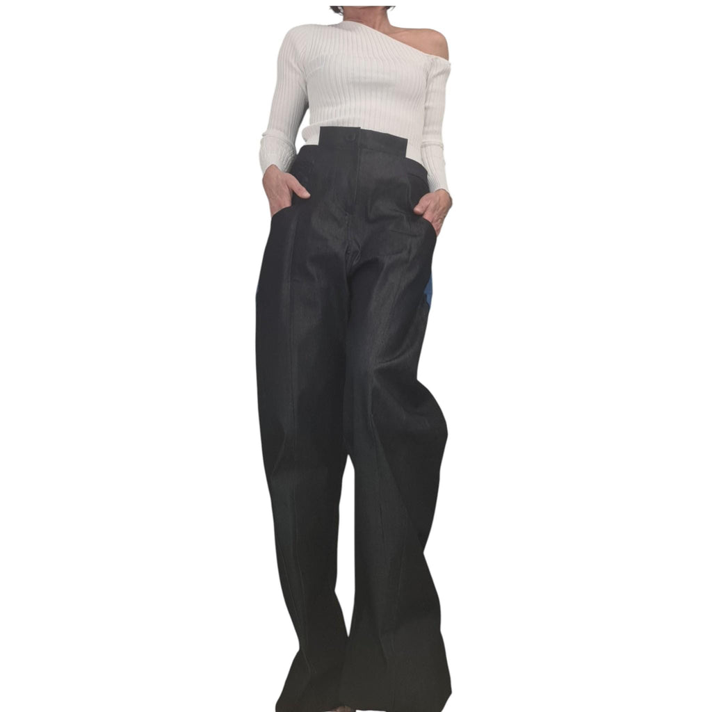Extravagant Asymmetrical Denim Pants, Deconstructed Streetwear Bottoms