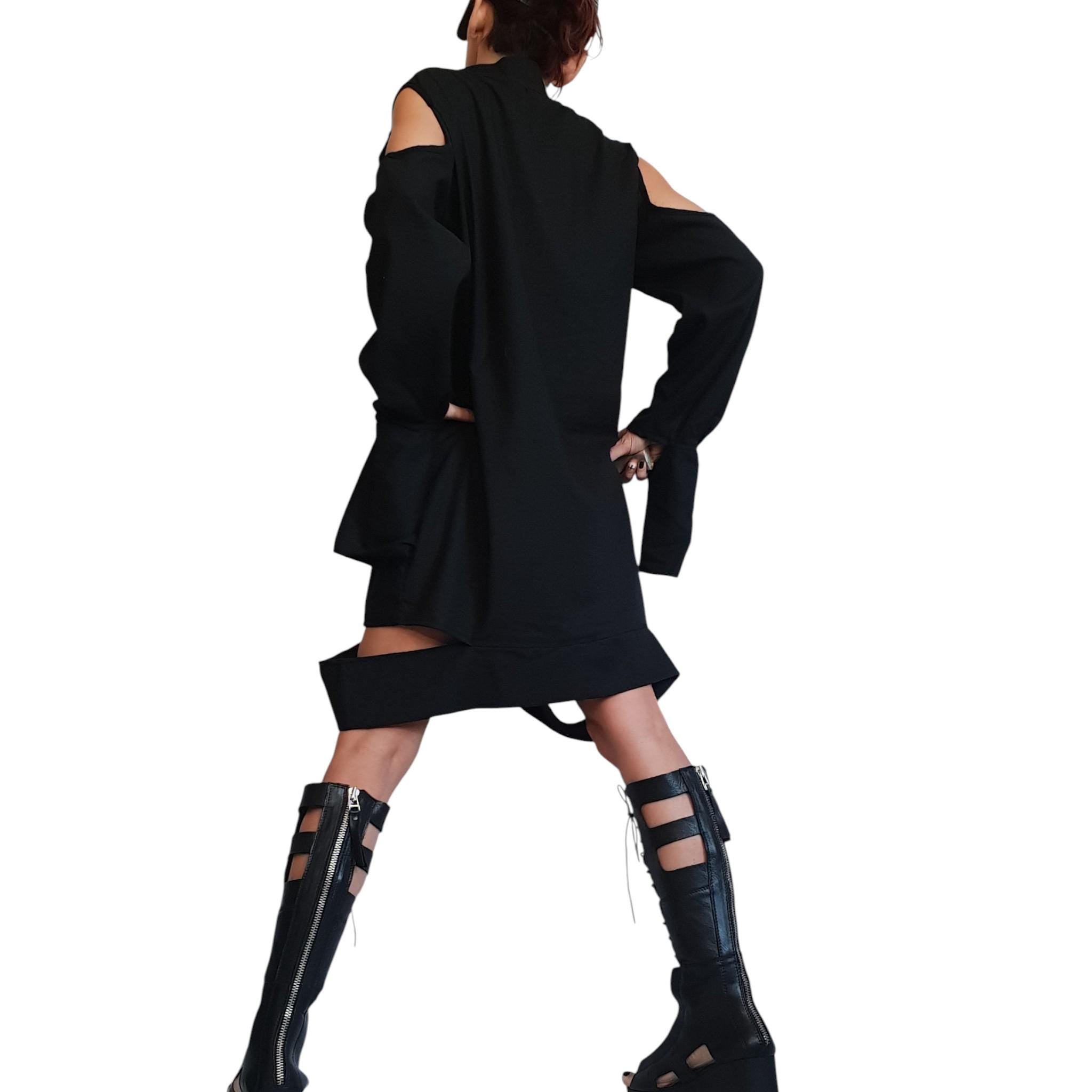 Black Linen Gothic Tunic / Flax Long Shirt Dress for Women / Dark Clothing